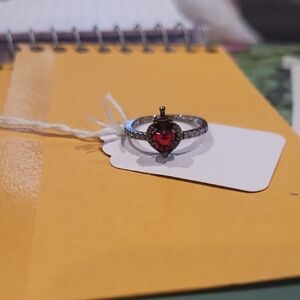 Pandora Silver Ring with Red Heart Gem